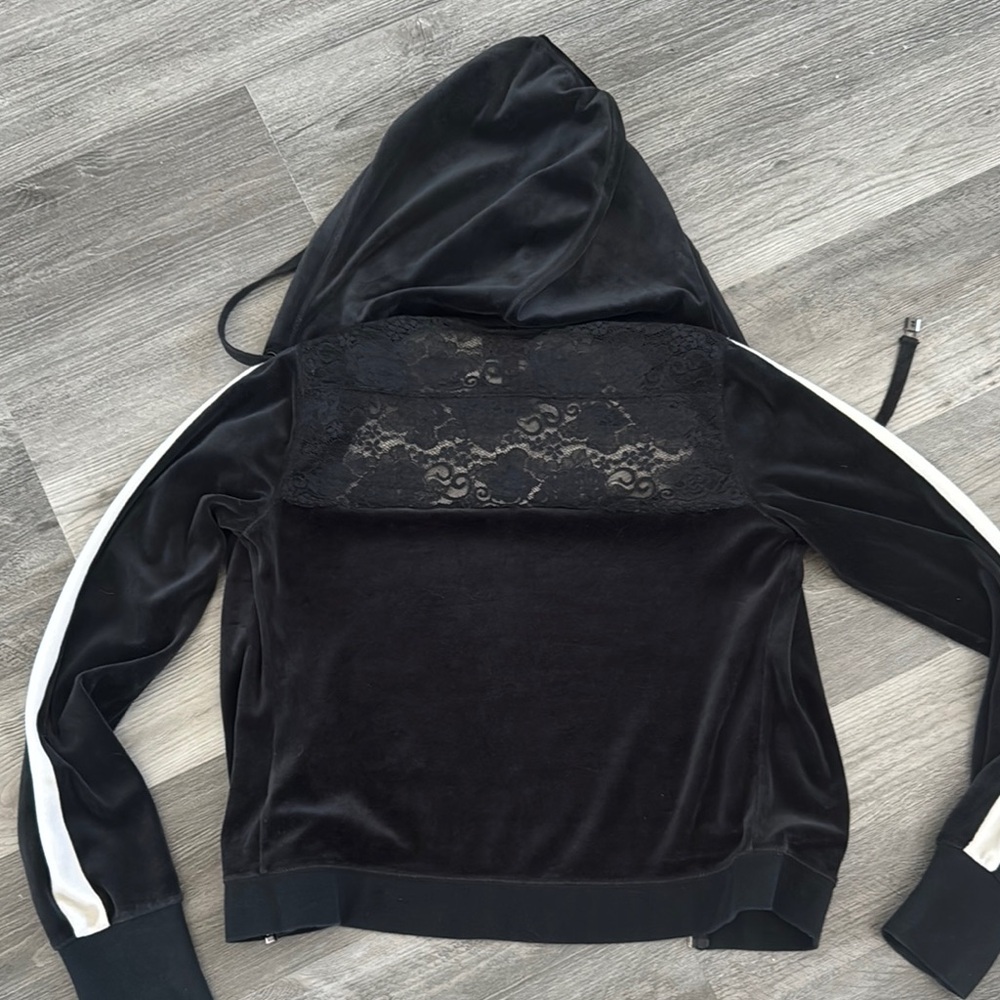 J.Lo Black and White Velour Matching Track Suit with Stripe - Picture 4 of 14
